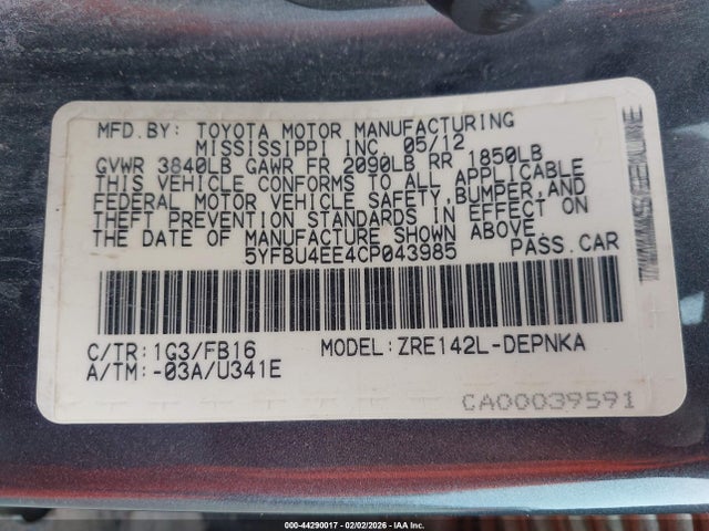 2012 TOYOTA COROLLA 5YFBU4EE4CP043985 Photo 8
