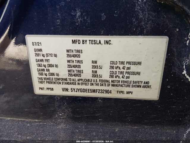 5YJYGDEE5MF232904 Tesla Model Y Long Range Dual Motor All-wheel Drive