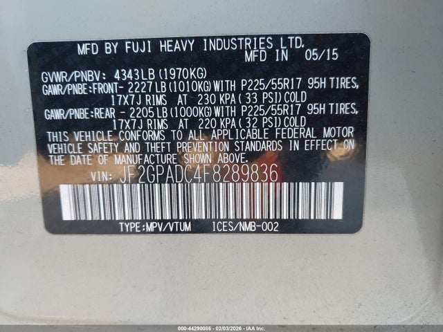 JF2GPADC4F8289836 Subaru Xv Crosstrek 2.0i Premium