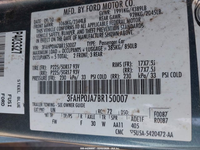 2011 FORD FUSION 3FAHP0JA7BR150007 Photo 8