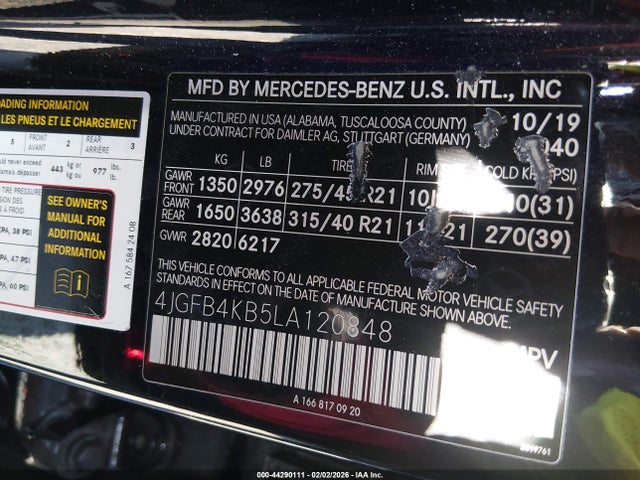 Aukcja sprzedaży 2020 Mercedes-benz Gle 350 4matic, vin: 4JGFB4KB5LA120848, numer aukcji: 44290111