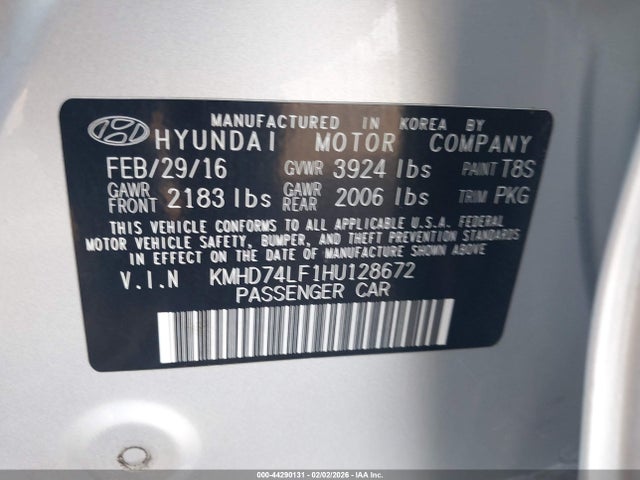 Продажа на аукционе авто 2017 Hyundai Elantra Se, vin: KMHD74LF1HU128672, номер лота: 44290131