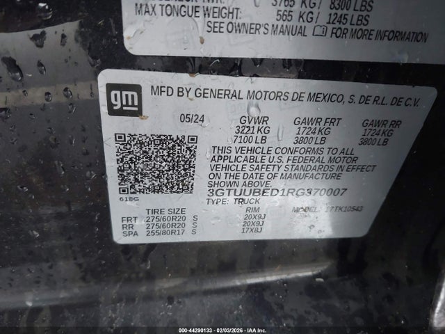 Продаж на аукціоні авто 2024 Gmc Sierra 1500 4wd  Short Box Sle, vin: 3GTUUBED1RG370007, номер лоту: 44290133