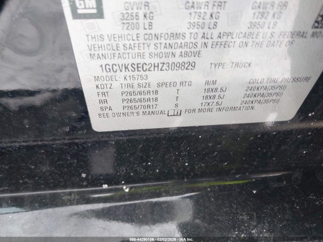 1GCVKSEC2HZ309829 Chevrolet Silverado 1500 2lz