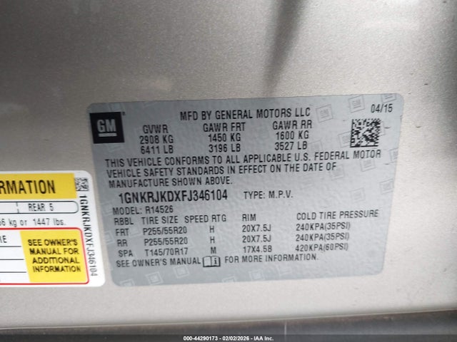 2015 CHEVROLET TRAVERSE 1GNKRJKDXFJ346104 Photo 8