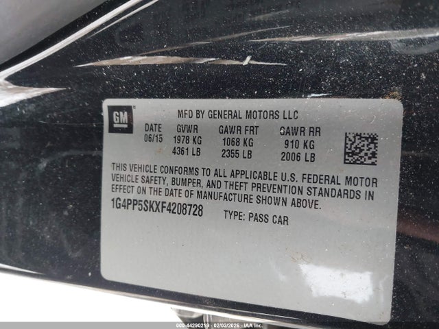 2015 Buick Verano მანქანა იყიდება აუქციონზე, vin: 1G4PP5SKXF4208728, აუქციონის ნომერი: 44290219