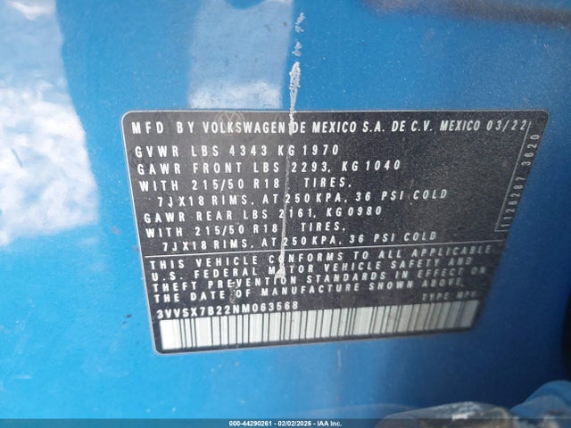 2022 VOLKSWAGEN TAOS 3VVSX7B22NM063568 Photo 8