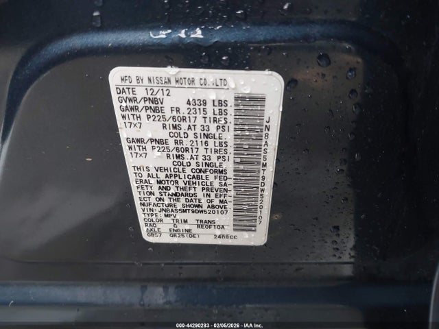 44290283 :رقم المزاد ، JN8AS5MT9DW520107 vin ، 2013 Nissan Rogue Sv مزاد بيع