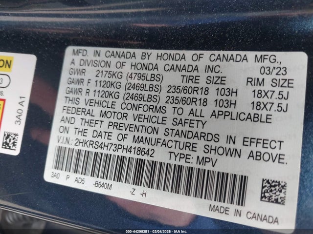 Honda Cr-v Ex-l Awd 2023 2HKRS4H73PH418642 Image 9