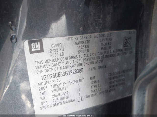 Aukcja sprzedaży 2016 Gmc Canyon Sle, vin: 1GTG6CE33G1228385, numer aukcji: 44290398