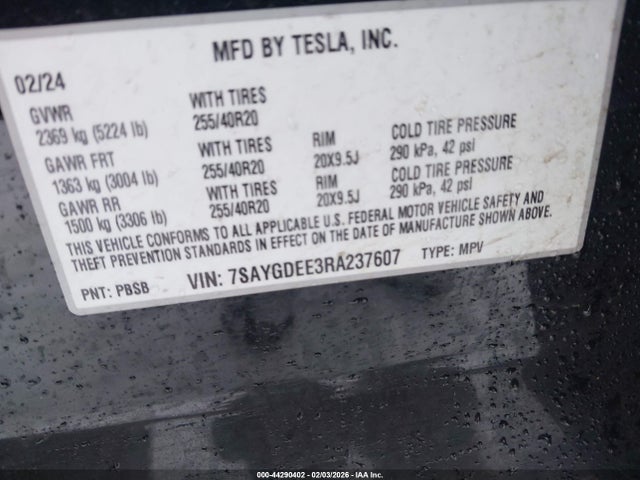 2024 TESLA MODEL Y 7SAYGDEE3RA237607 Photo 8