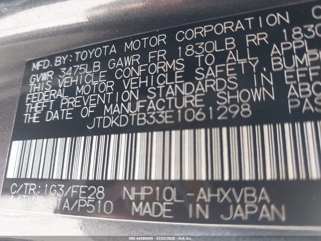 JTDKDTB33E1061298 Toyota Prius C One