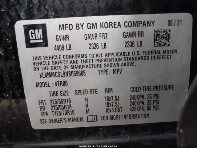 2022 Buick Encore Gx Awd Preferred მანქანა იყიდება აუქციონზე, vin: KL4MMCSL9NB059665, აუქციონის ნომერი: 44290414