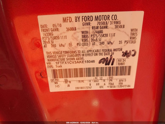 2010 FORD F-150 1FTFX1CV3AKE15046 Photo 8