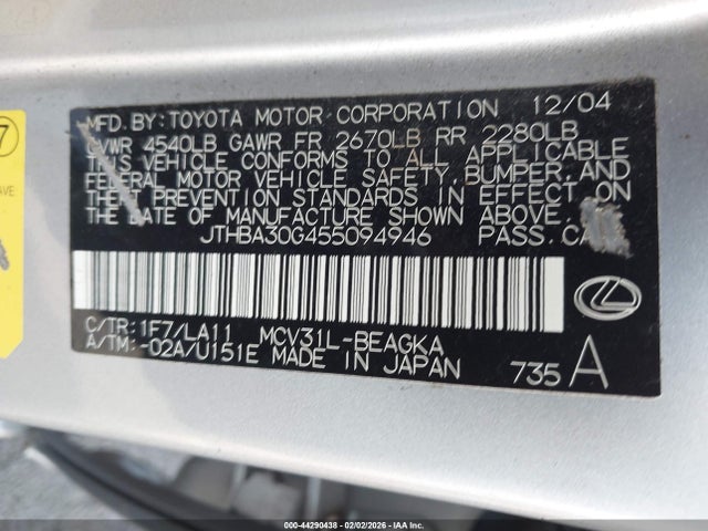 Продаж на аукціоні авто 2005 Lexus Es 330, vin: JTHBA30G455094946, номер лоту: 44290438