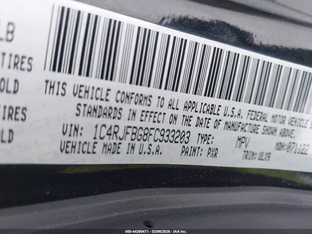 Продажа на аукционе авто 2015 Jeep Grand Cherokee Limited, vin: 1C4RJFBG8FC933203, номер лота: 44290471