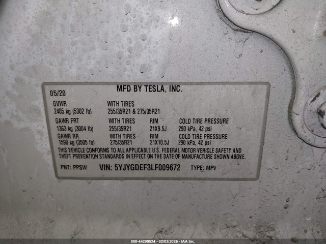 2020 TESLA MODEL Y 5YJYGDEF3LF009672 Photo 8