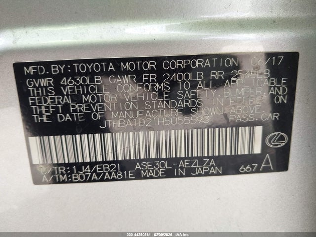 Продажа на аукционе авто 2017 Lexus Is 200t, vin: JTHBA1D21H5055593, номер лота: 44290561