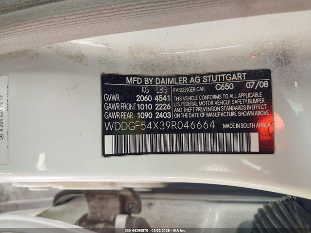 2009 Mercedes-benz C 300 Luxury/sport მანქანა იყიდება აუქციონზე, vin: WDDGF54X39R046664, აუქციონის ნომერი: 44290570