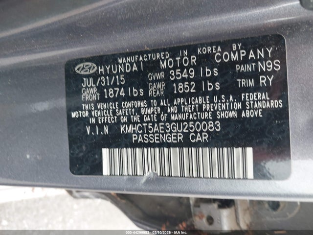 KMHCT5AE3GU250083 Hyundai ACCENT SE