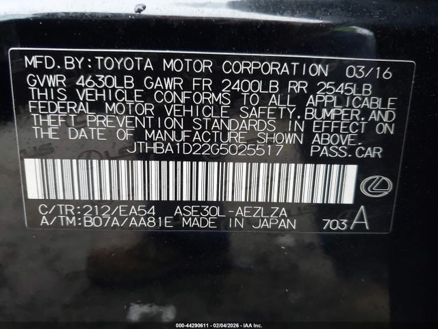 2016 LEXUS IS 200T JTHBA1D22G5025517 Photo 8