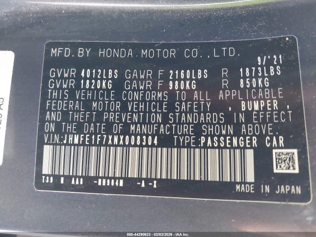 JHMFE1F7XNX008304 Honda CIVIC EX
