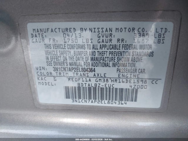 Nissan Versa 1.6 Sv 2014 3N1CN7AP2EL804364 Image 9