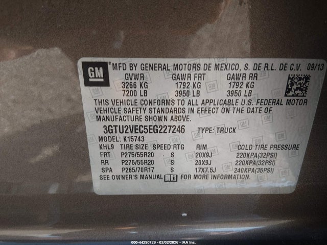 44290729 :رقم المزاد ، 3GTU2VEC5EG227246 vin ، 2014 Gmc Sierra 1500 Slt مزاد بيع