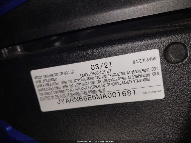 Yamaha YZFR1 2021 JYARN66E6MA001681 Image 10