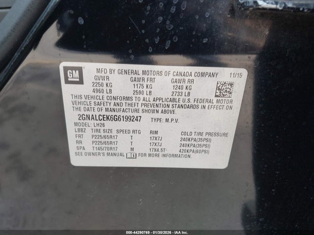 Chevrolet EQUINOX LT 2016 2GNALCEK6G6199247 Image 9