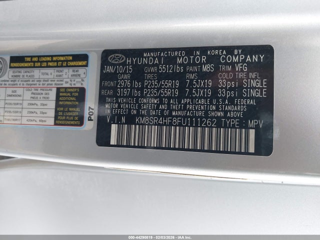 Hyundai Santa Fe Limited 2015 KM8SR4HF8FU111262 Image 9