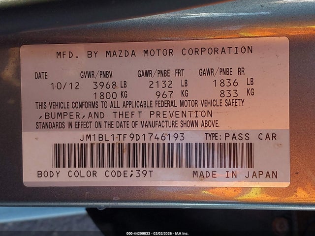 Aukcja sprzedaży 2013 Mazda Mazda3 I Sv, vin: JM1BL1TF9D1746193, numer aukcji: 44290833