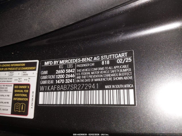 Aukcja sprzedaży 2025 Mercedes-benz Amg C 63 S E Performance, vin: W1KAF8AB7SR272941, numer aukcji: 44290839