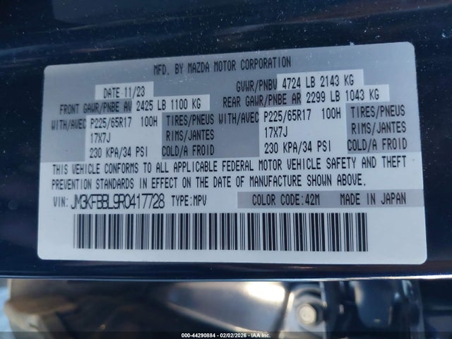 44290884 :رقم المزاد ، JM3KFBBL9R0417728 vin ، 2024 Mazda Cx-5 2.5 S Select مزاد بيع