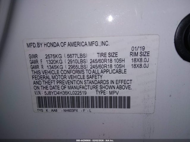 Продажа на аукционе авто 2019 Acura Mdx Standard, vin: 5J8YD4H36KL022519, номер лота: 44290908