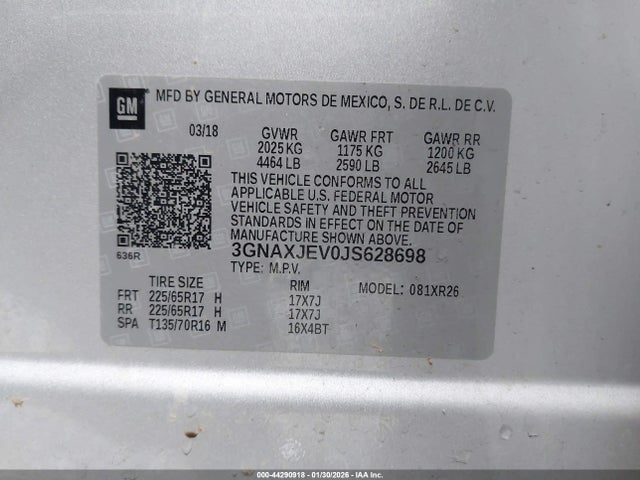 Chevrolet EQUINOX LT 2018 3GNAXJEV0JS628698 Image 9