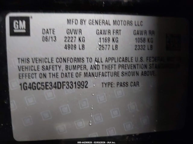44290928 :رقم المزاد ، 1G4GC5E34DF331992 vin ، 2013 Buick Lacrosse Leather Group مزاد بيع