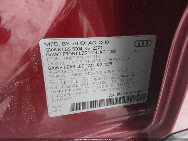 Aukcja sprzedaży 2018 Audi A4 Allroad 2.0t Premium/2.0t Tech Premium, vin: WA18NBF46JA162571, numer aukcji: 44290938