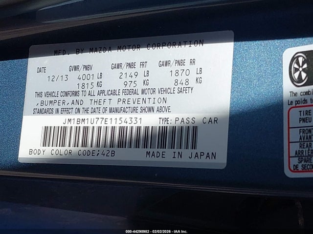 Aukcja sprzedaży 2014 Mazda Mazda3 I Sport, vin: JM1BM1U77E1154331, numer aukcji: 44290982