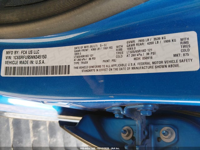 2022 Ram 1500 Trx  4x4 5'7 Box მანქანა იყიდება აუქციონზე, vin: 1C6SRFU95NN345150, აუქციონის ნომერი: 44291008