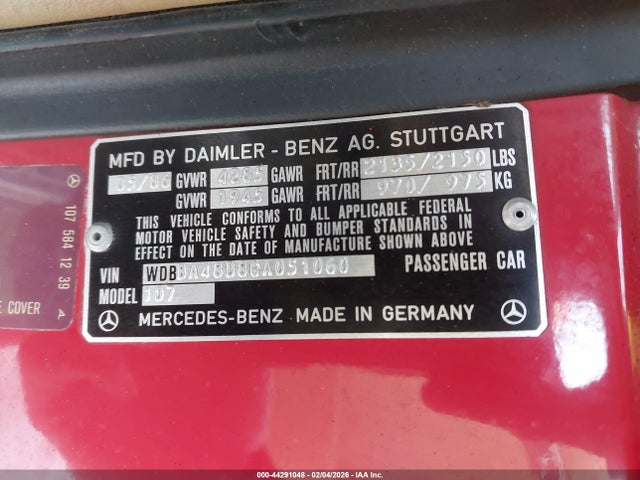 1986 MERCEDES-BENZ 560 WDBBA48D8GA051060 Photo 8