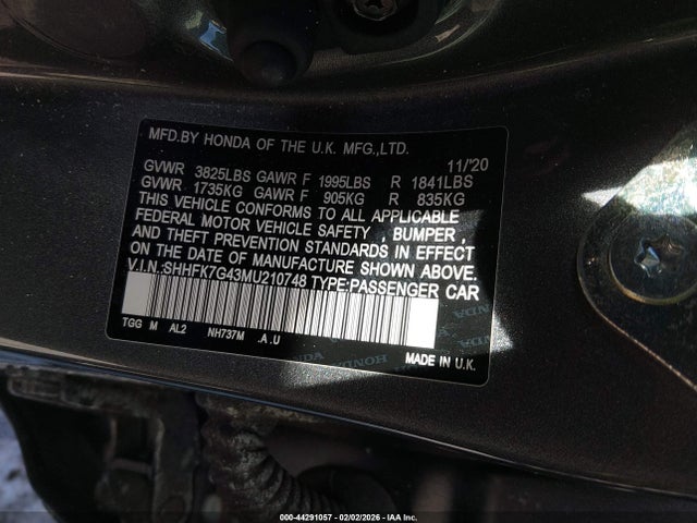 SHHFK7G43MU210748 Honda Civic Sport