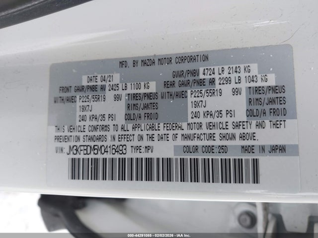 44291085 :رقم المزاد ، JM3KFBDM5M0416493 vin ، 2021 Mazda Cx-5 Grand Touring مزاد بيع