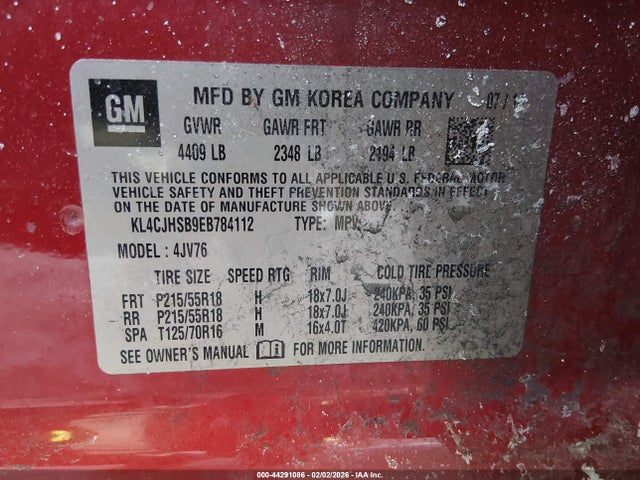 44291086 :رقم المزاد ، KL4CJHSB9EB784112 vin ، 2014 Buick Encore Premium مزاد بيع