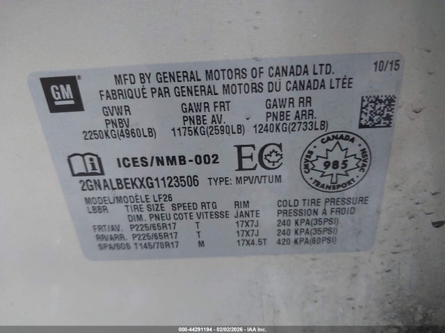 2GNALBEKXG1123506 Chevrolet EQUINOX LS