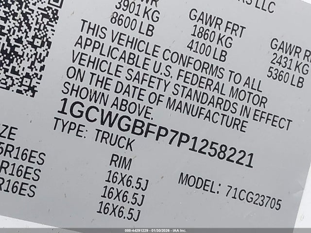 1GCWGBFP7P1258221 Chevrolet Express Cargo Rwd 2500 Extended Wheelbase Wt