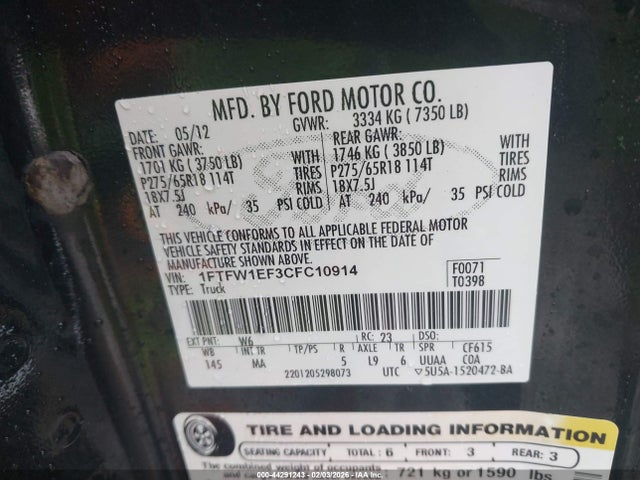 2012 FORD F-150 1FTFW1EF3CFC10914 Photo 8