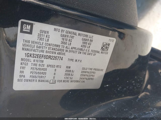 Aukcja sprzedaży 2013 Gmc Yukon Denali, vin: 1GKS2EEF8DR226774, numer aukcji: 44291249