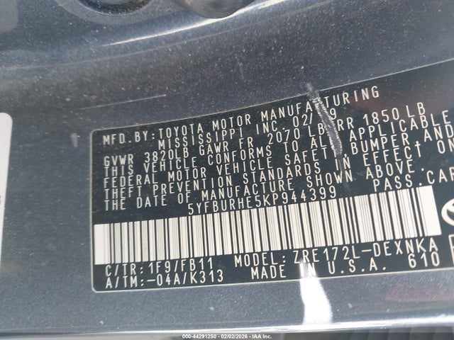 2019 TOYOTA COROLLA 5YFBURHE5KP944399 Photo 8