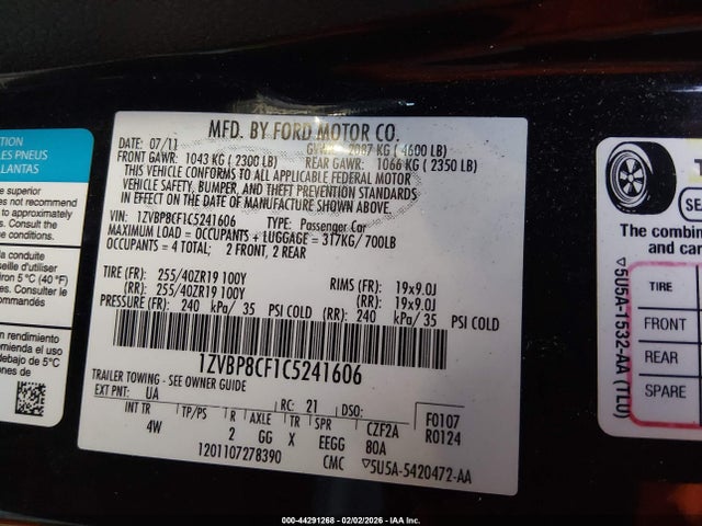 2012 FORD MUSTANG 1ZVBP8CF1C5241606 Photo 8